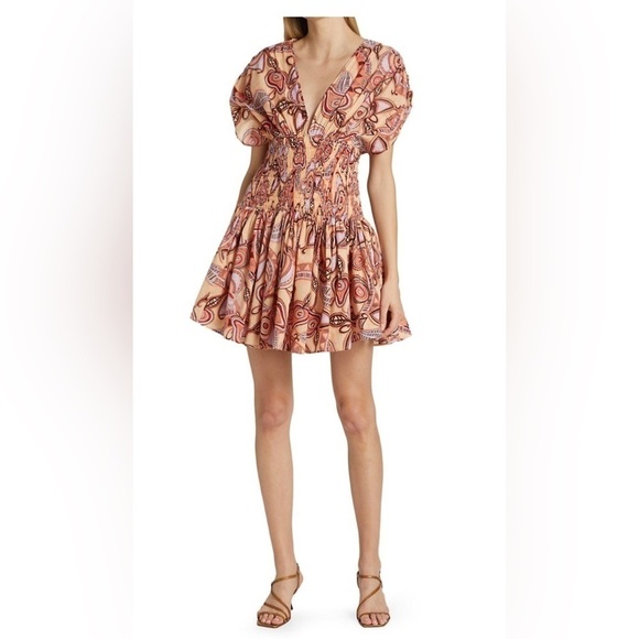 NEW A.L.C Luna Smocked Dress Nude Peach Multi 12 - Picture 2 of 16